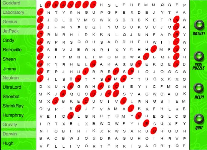 Jimmy Neutron's In-Genius Word Search