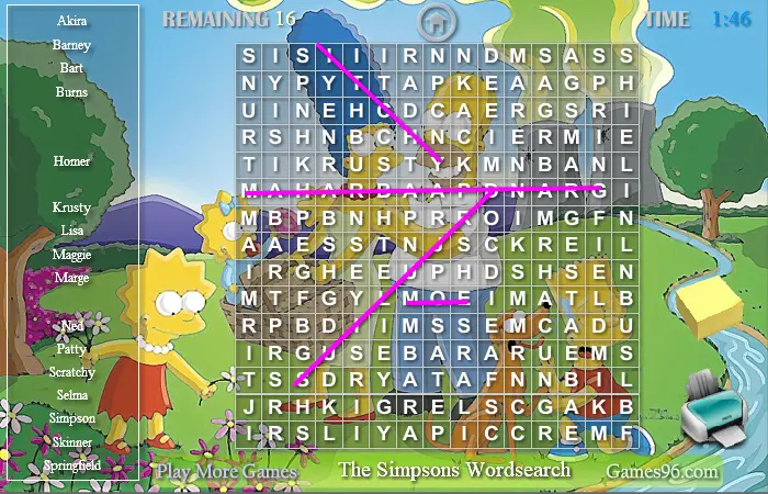 The Simpsons Wordsearch