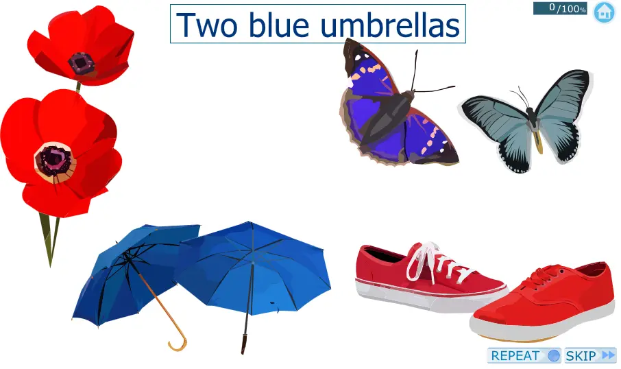 Numbers + colors + nouns (English)