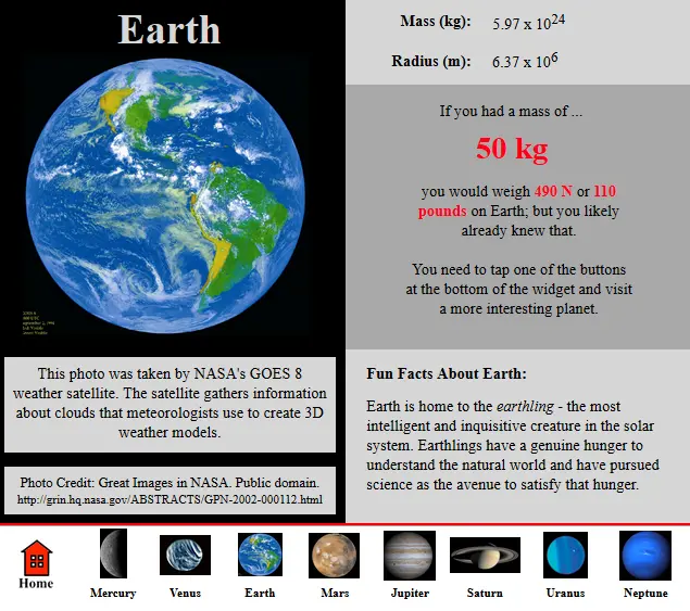 Your Weight on Other Planets