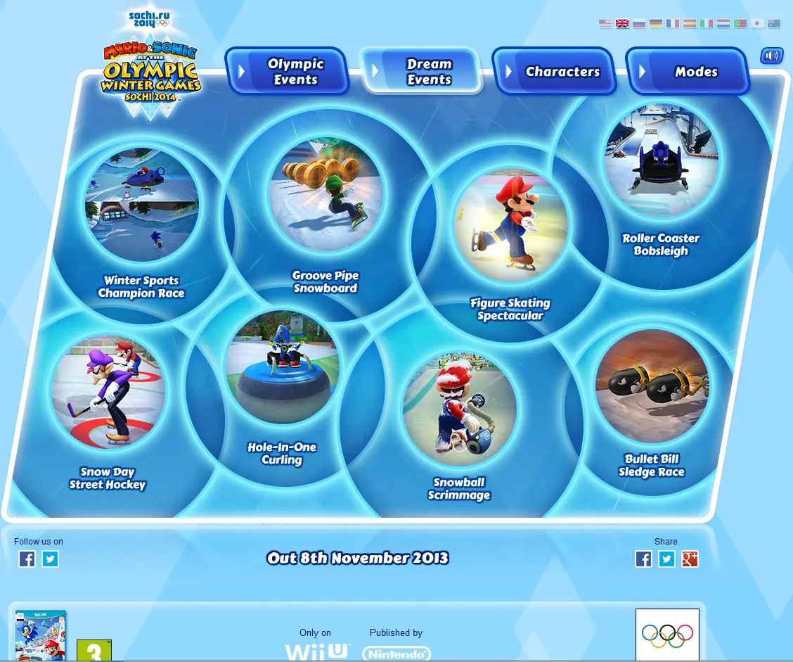 Mario & Sonic at the Olympic Winter Games Sochi 2014 Microsite