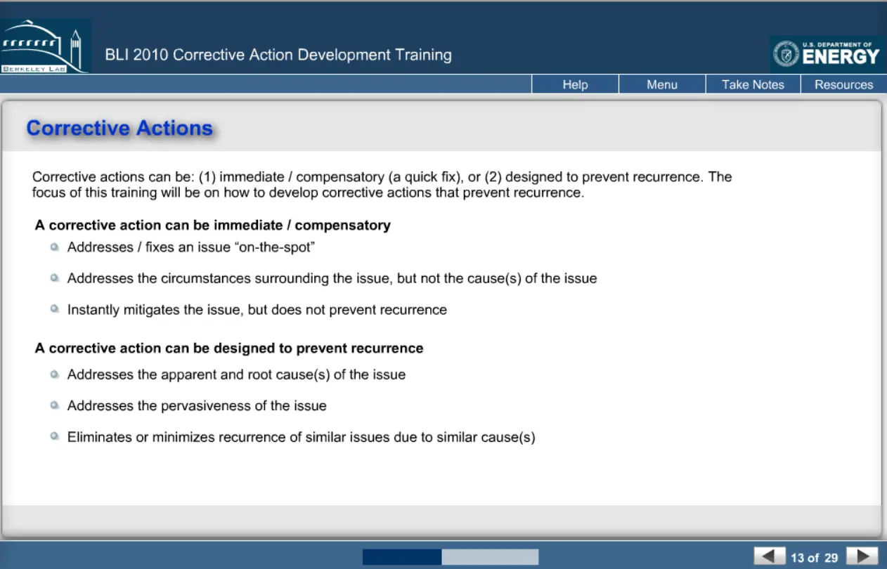 BLI 2010 Corrective Action Development Training