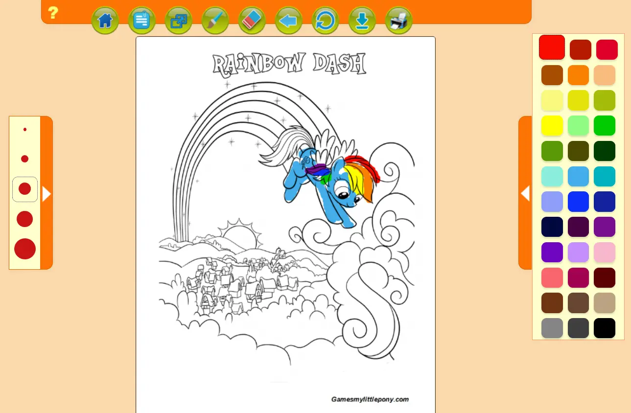 Coloring book My Little Pony: Rainbow Dash over Ponyville Coloring Page