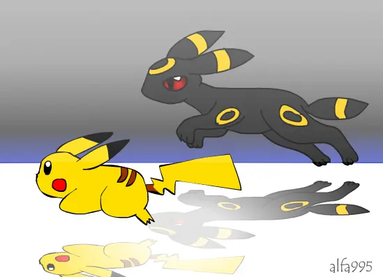 Pikachu and Umbreon running