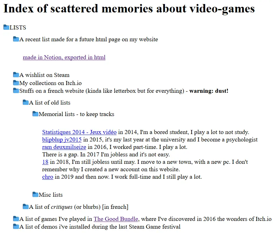 A list of scattered memories about video-games