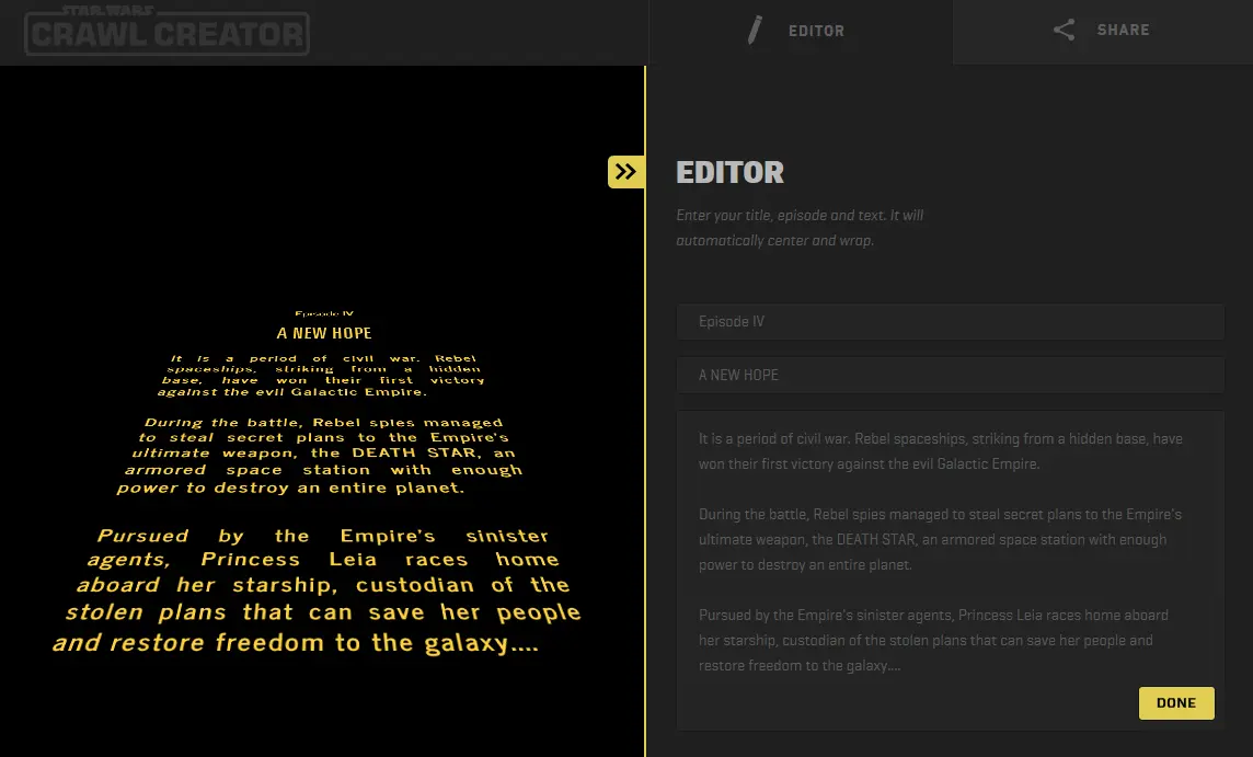 Star Wars Crawl Creator