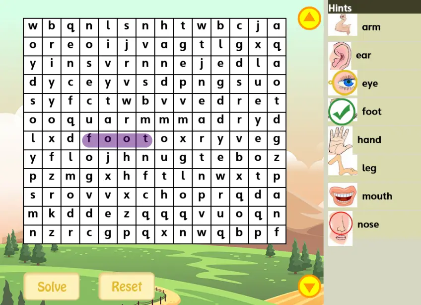 Body Parts Word Search Puzzle Online
