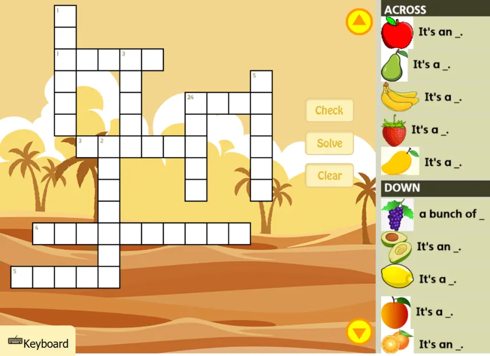 Fruits Vocabulary Crossword Puzzle Online
