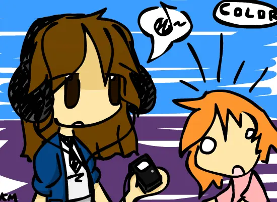 Headphones character and annoying friend.