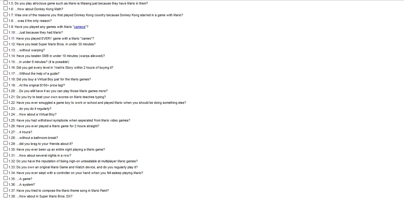 Mario Fan Purity Test