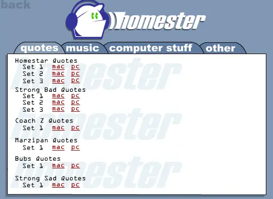 Homestar Runner Oldest Downloads Menu