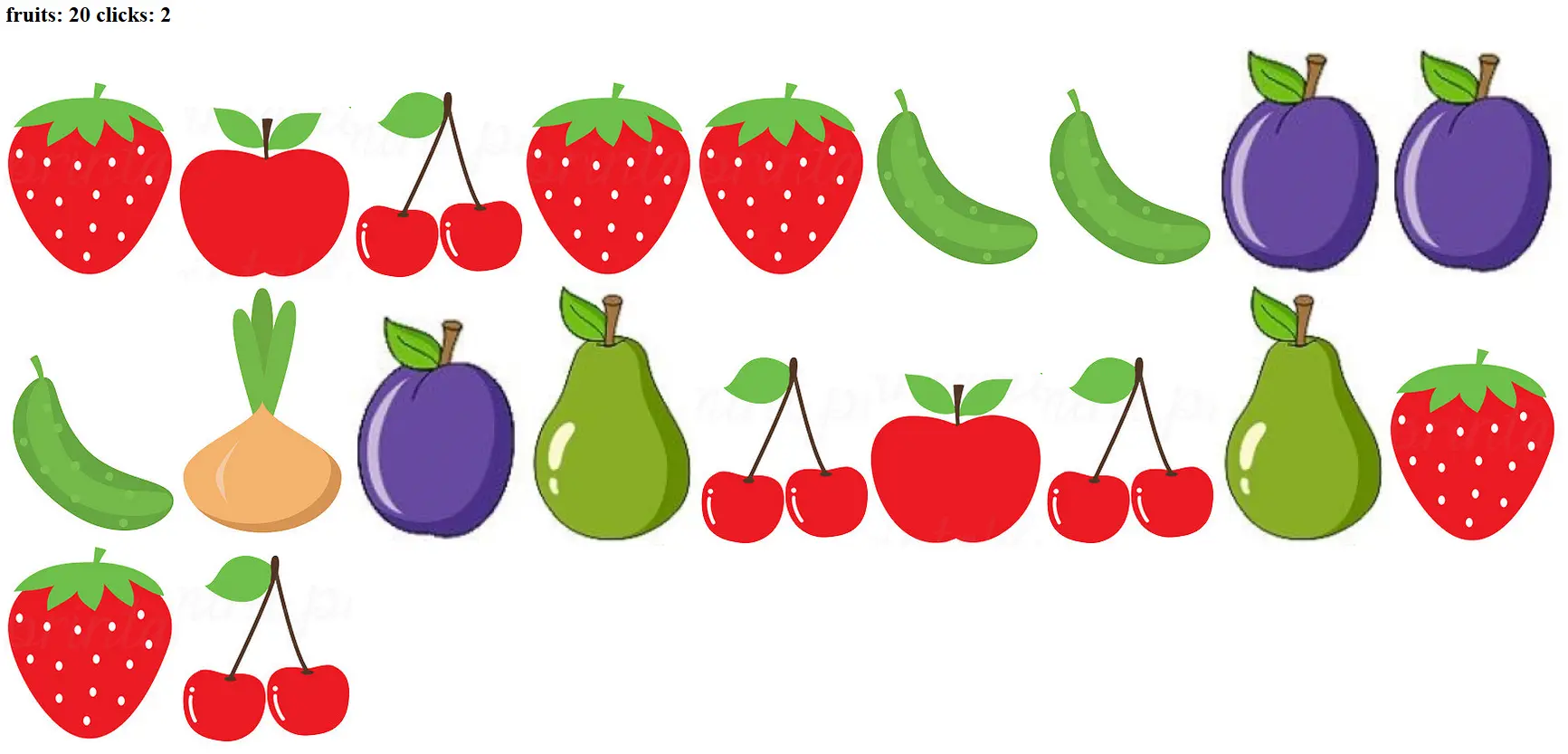 Encontre as frutas que não estão repetidas