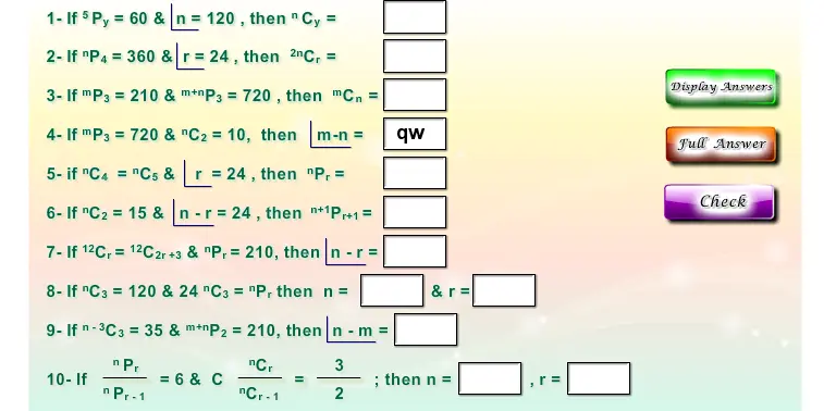 Exercise on Permutation and combination