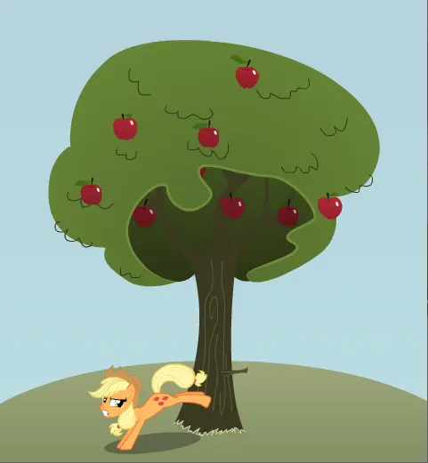 Applejack kicks a tree