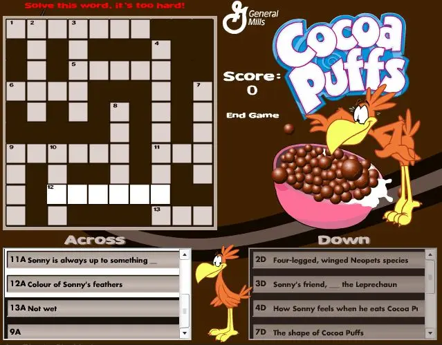Cocoa Puffs Crossword