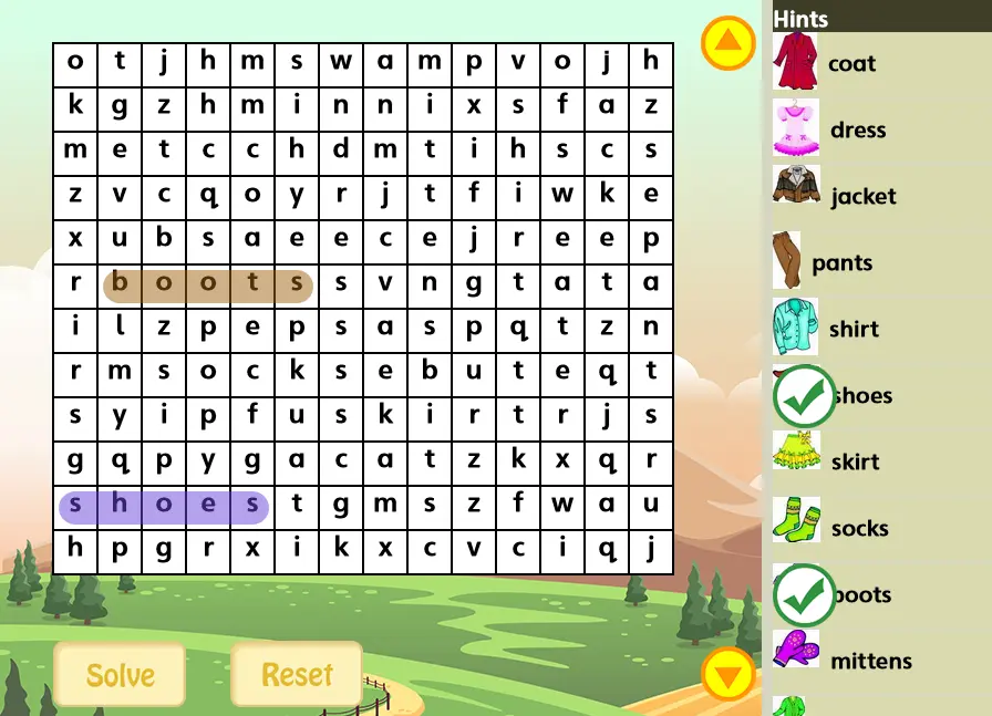 Clothes Word Search Puzzle Online
