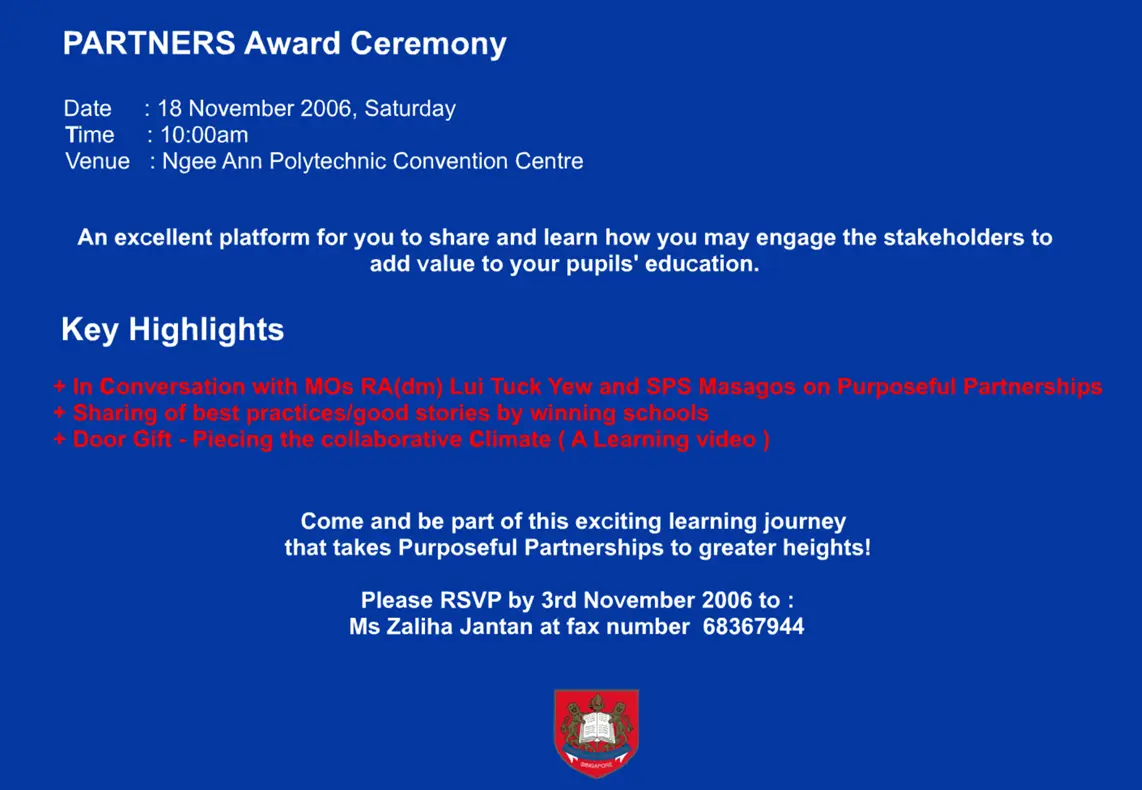 Ministry of Education Singapore Partners Award Ceremony 2006 Banner