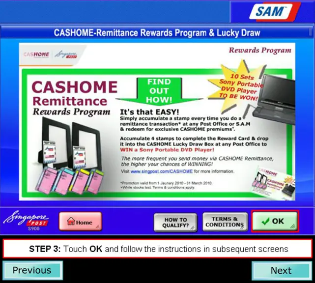 CASHOME Remittance to Philippines via S.A.M