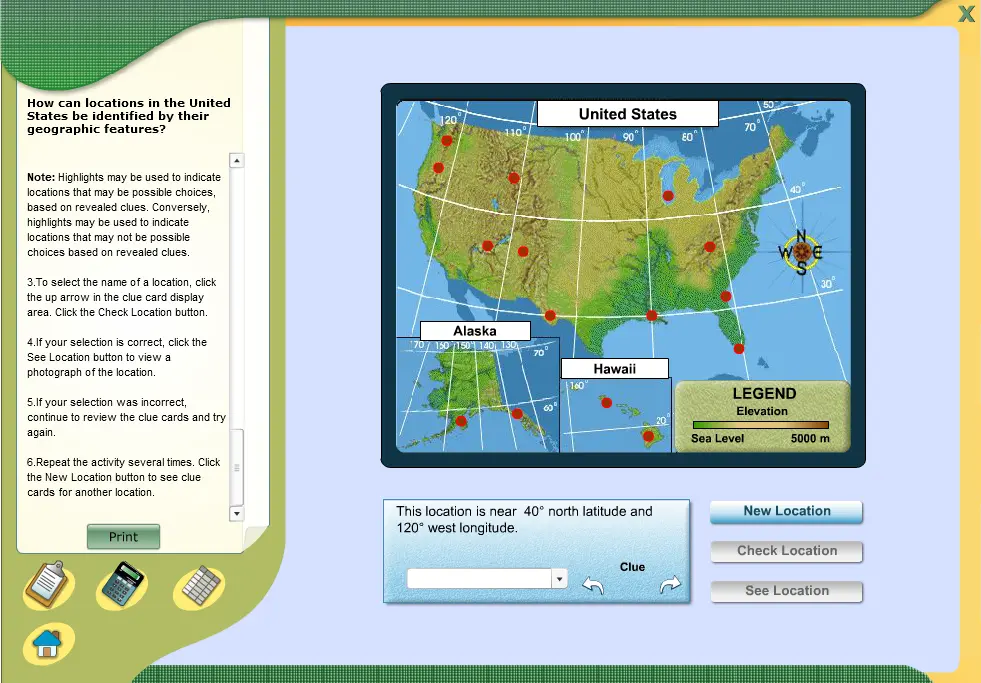 How can locations in the United States be identified by their geographic features?