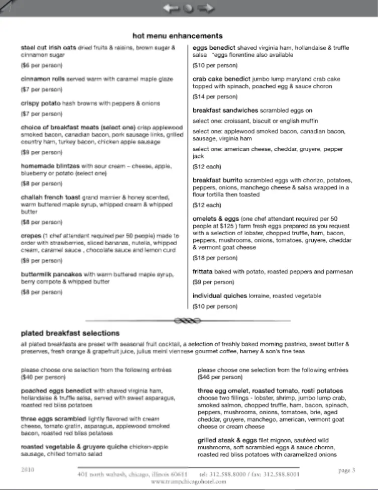 Trump International Hotel & Tower Chicago - Banquet Menu