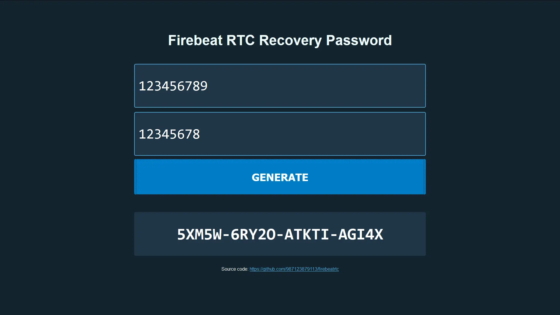 Firebeat RTC Recovery Password Generator