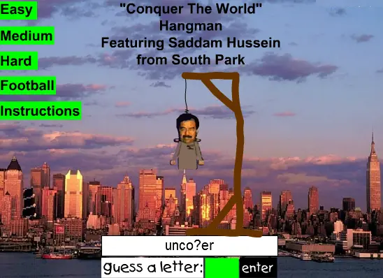 "Conquer The World" Hangman Featuring Saddam Hussein from South Park